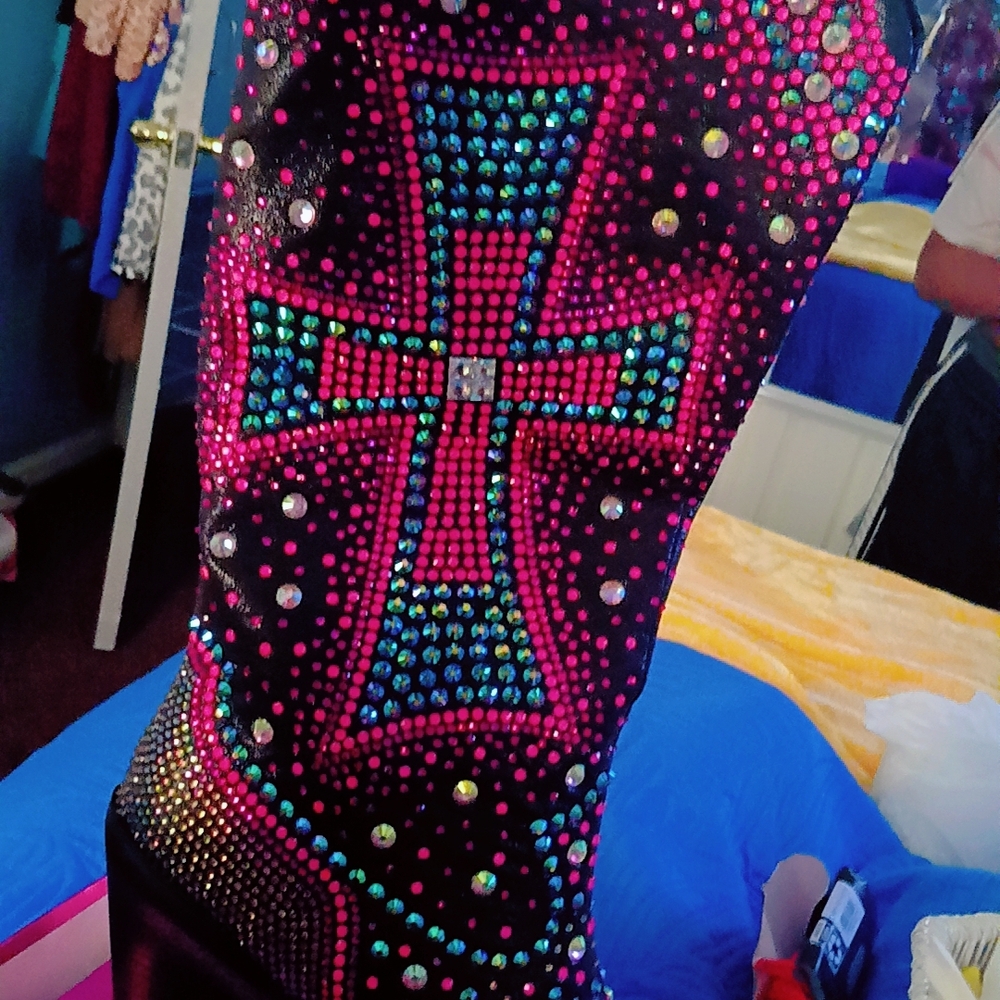 Colorful Rhinestone Cross Design Boots - Picture 2 of 7